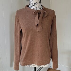 J. Crew Camel Cotton Sweater with Tie Neck Bow M